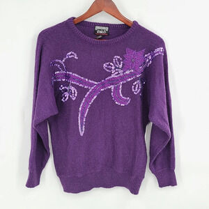 Vintage Sequin & Patch Acrylic Sweater